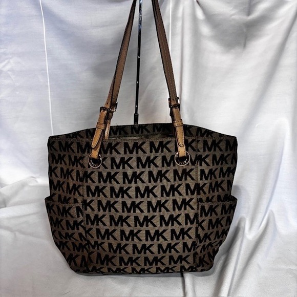 Michael Kors Handbags - Michael Kors MK Logo Canvas Tote Bag Brown Tan Large Shoulder Bag
